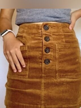 Love Tree High Waist Button Up Corduroy Mini Skirt Camel Tan Sz Medium